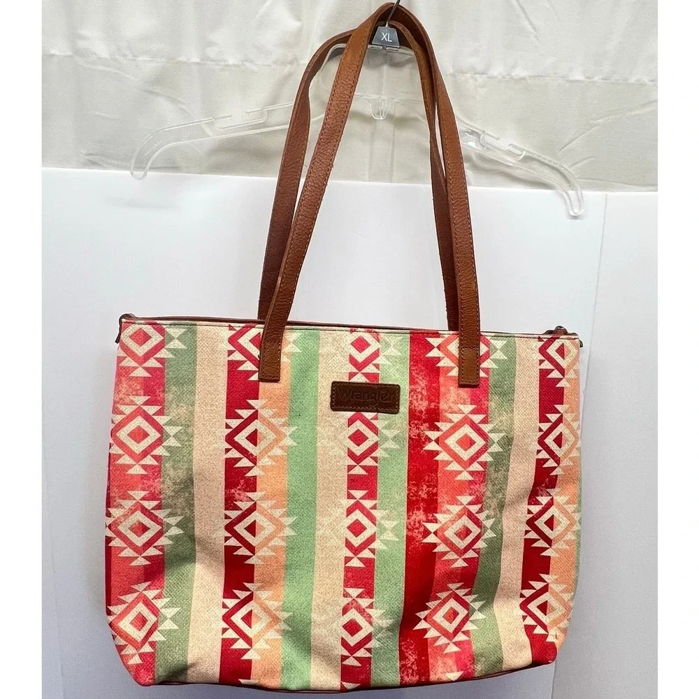 Wrangler Southwestern Aztec Canvas Tote Boho Tribal Western Rustic‎ Canvas